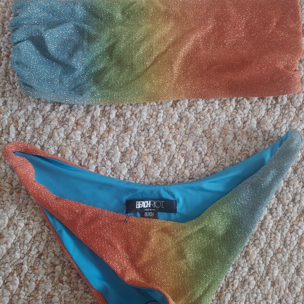 Beach Riot  Rainbow Glitter Bikini Bottom - Blue, Green, Orange